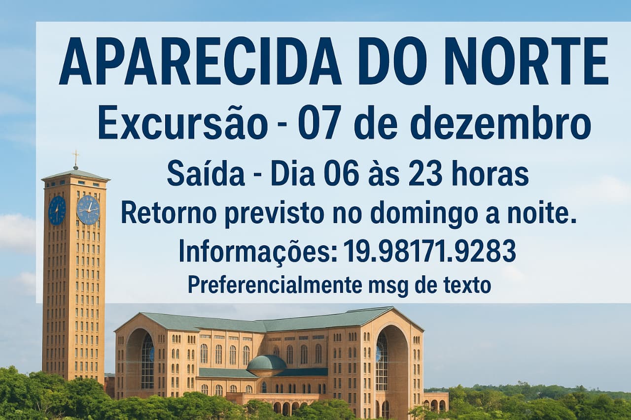 ​O Jornal do Guaçu convida você a participar de excursão para Aparecida do Norte